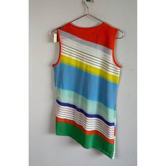 Diane Von Furstenberg Orange & Multicolor Striped Crewneck Tank Dress Size S - Picture 3 of 8